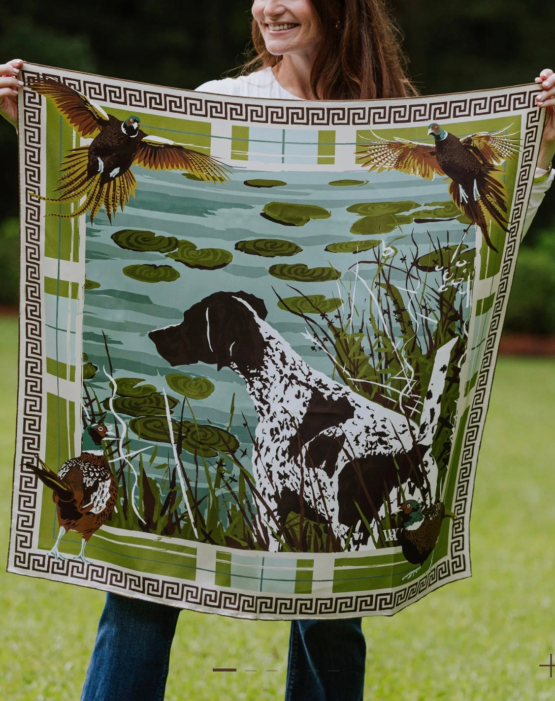 Austin Williams Olive Pheasant Watch Double Sided Silk Scarf