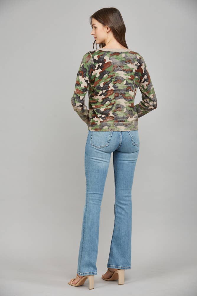 Faded CAMO PRINT BUTTON CARDIGAN