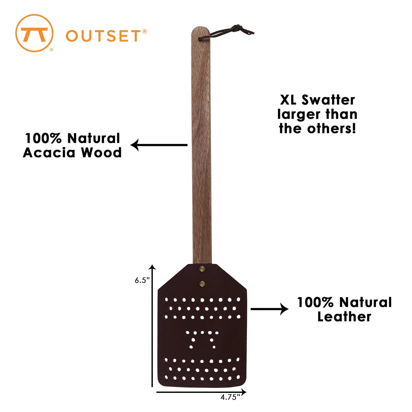 Outset Leather Fly Swatter, Extra Large, Acacia, 19"