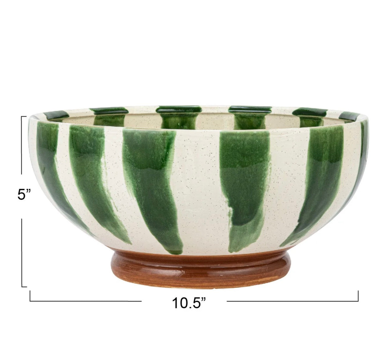 Stoneware Footed Bowl w/ Green Stripes