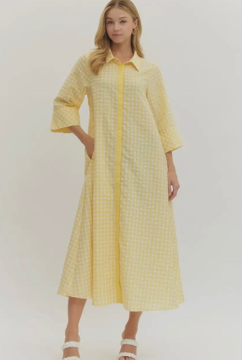 Yellow Gingham Midi Dress