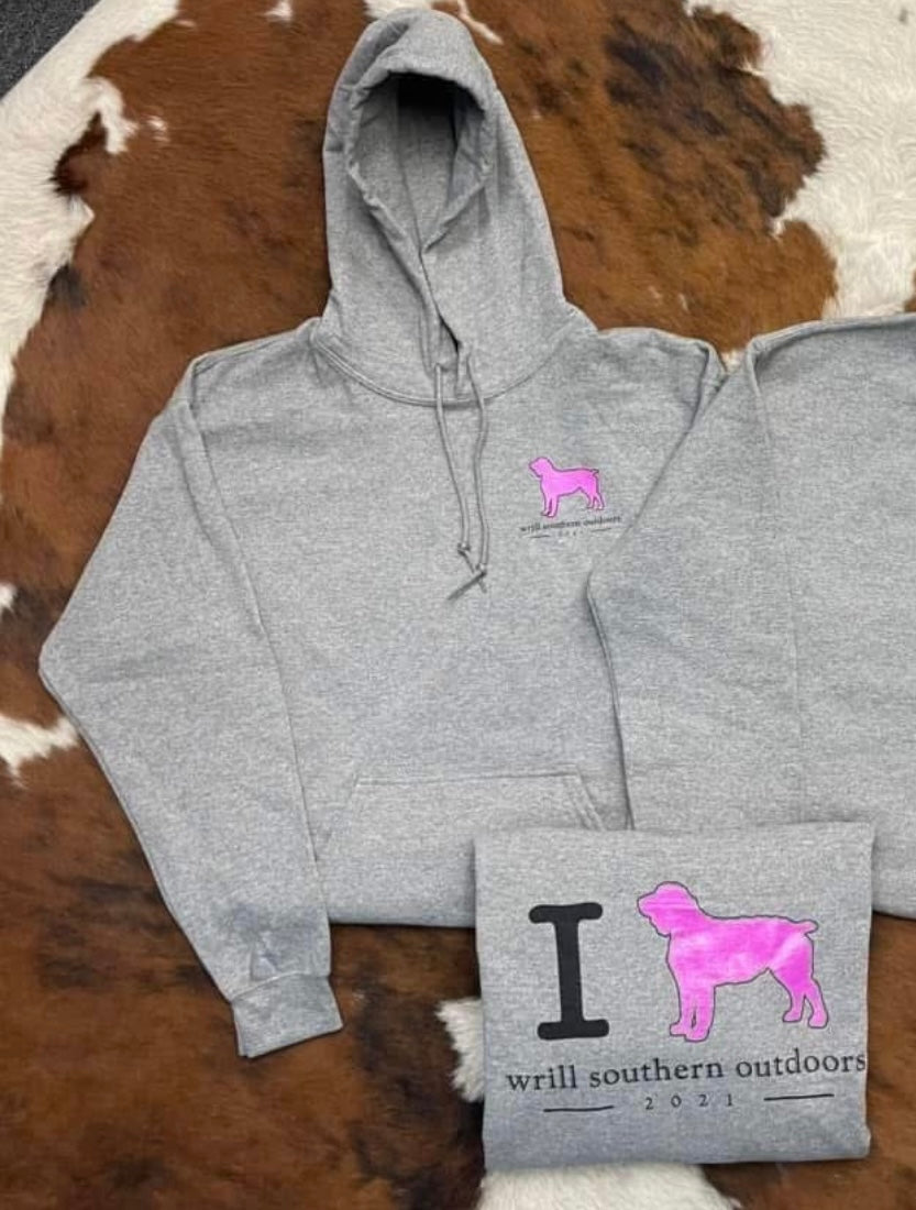 WSO YOUTH gray w/Pink Dog Hoodie