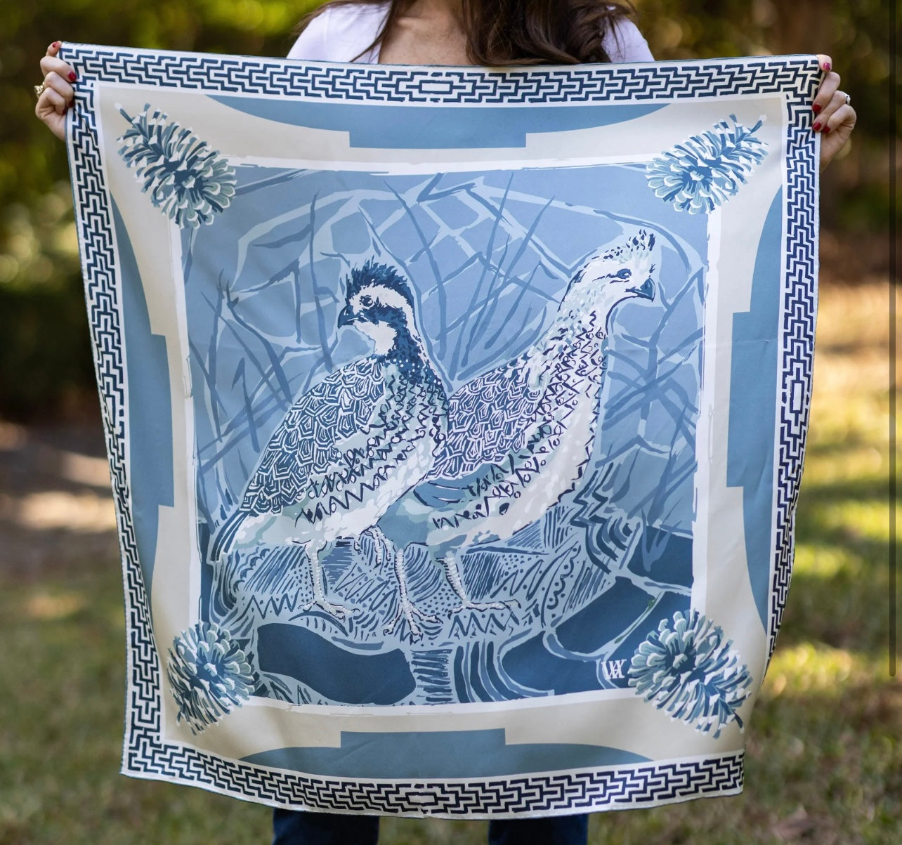 Austin Williams
Blue Quail Pair - Double-Sided Silk Scarf 25x25