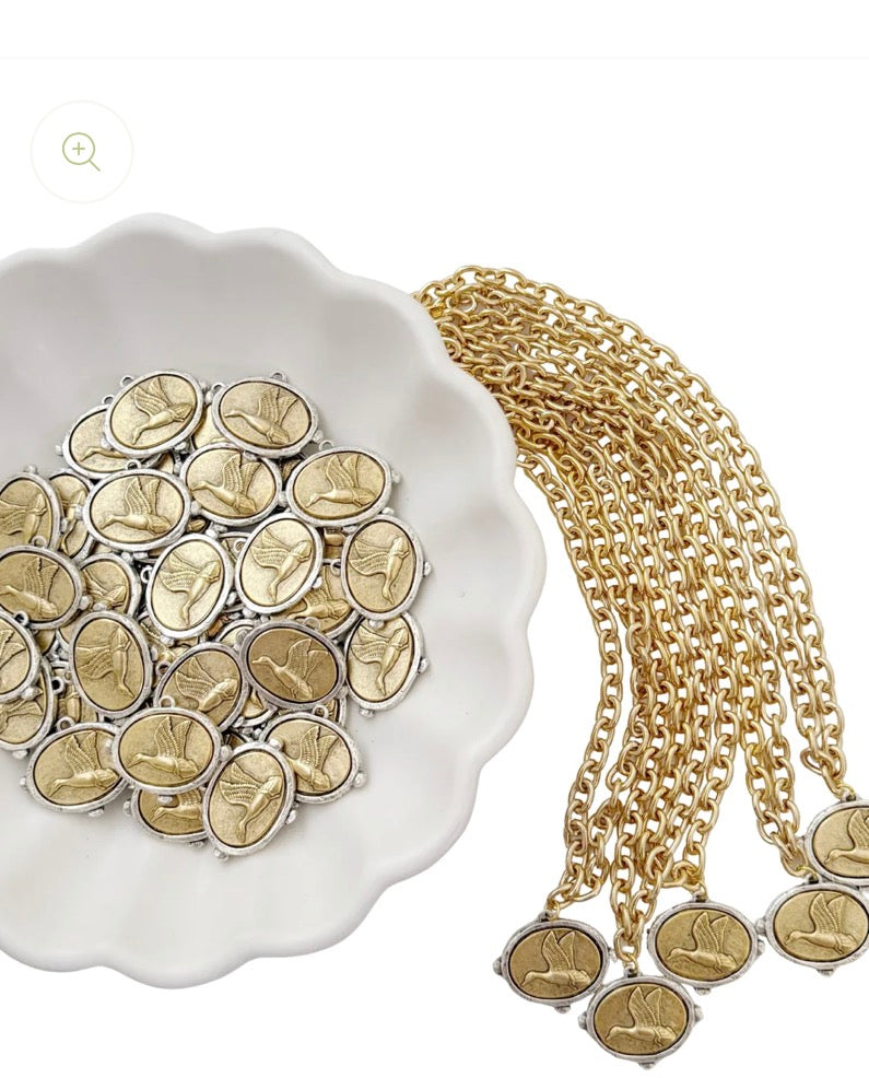 Brushed Gold/Mixed Metal Flying Duck Pensant in Gold link chain