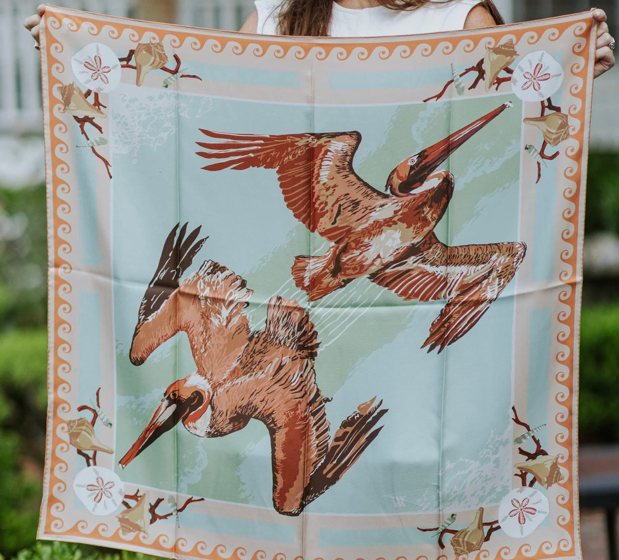 Austin Williams
Peach Tide Diver - Double-Sided Silk Scarf 25x25