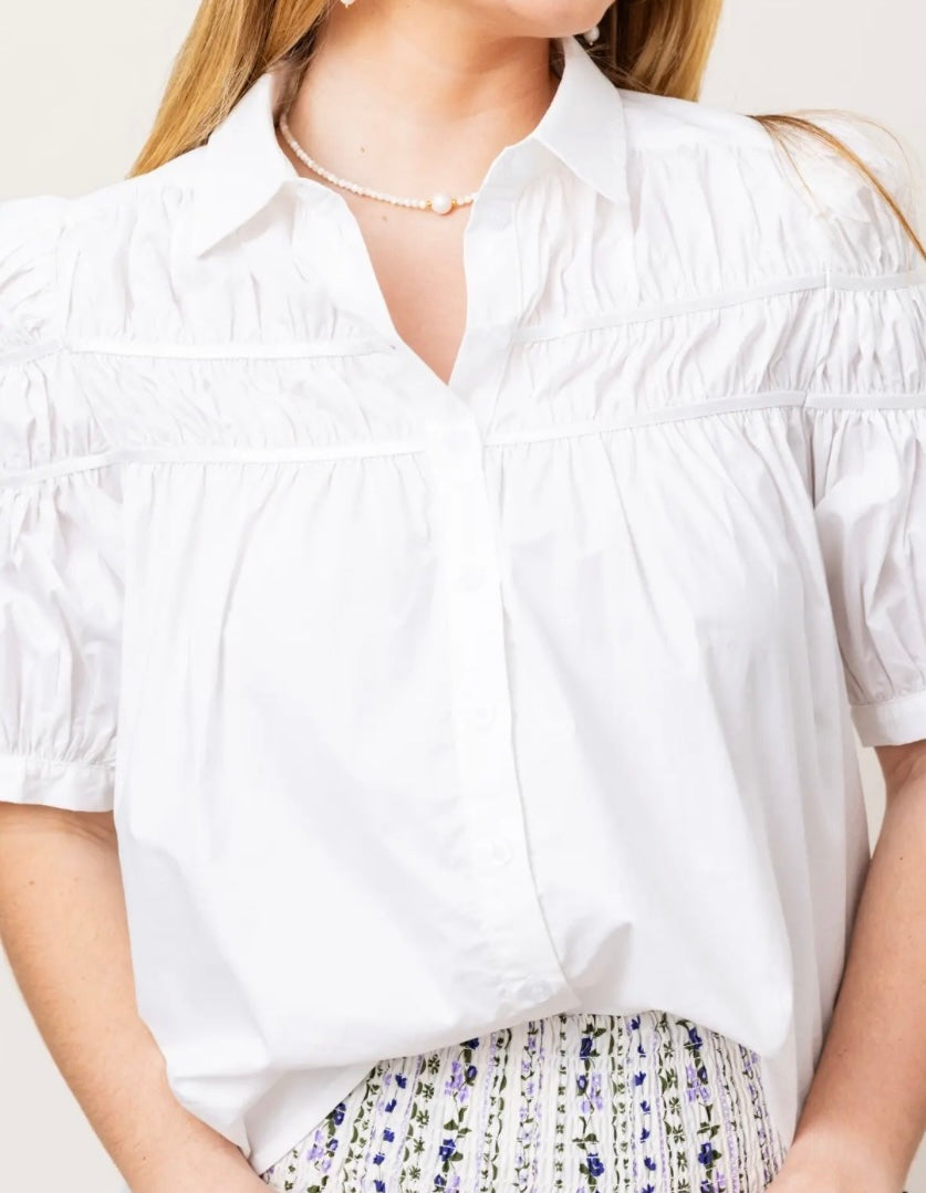 Karlie White Poplin Trim Top