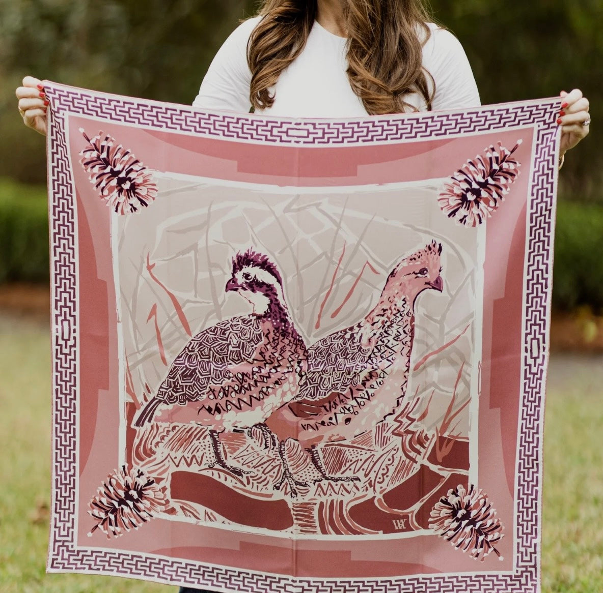 Austin Williams
Dusty Rose Quail Pair - Double-Sided Silk Scarf 25x25