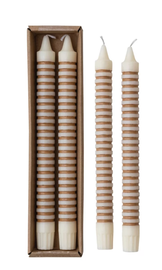 Horizontal Tan Stripe Taper Candle