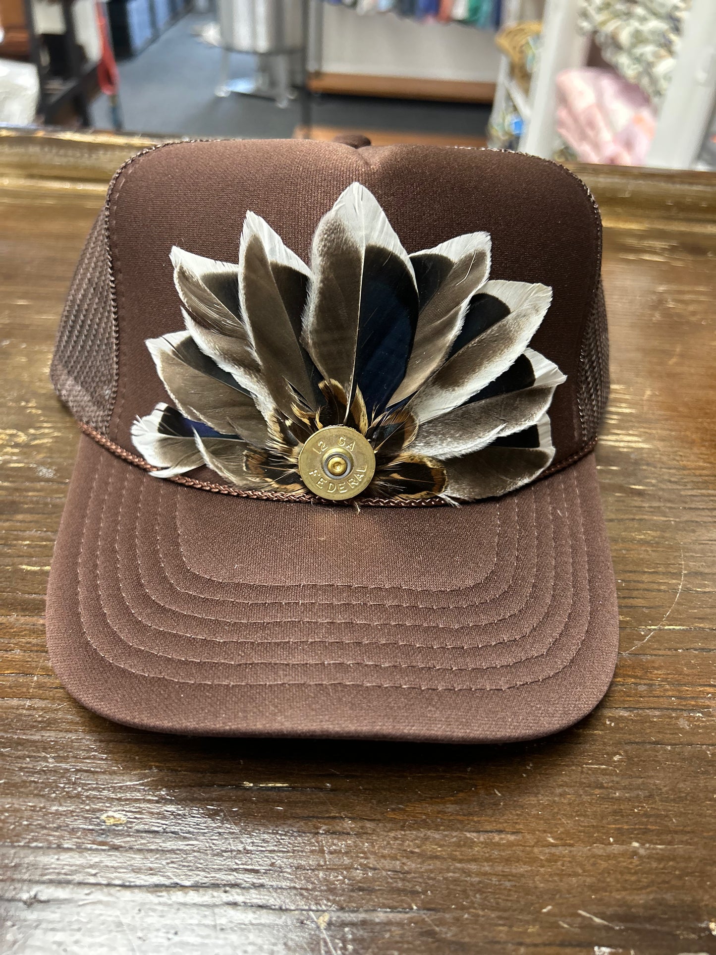FTHR Chocolate Hat ~Feather + Shell