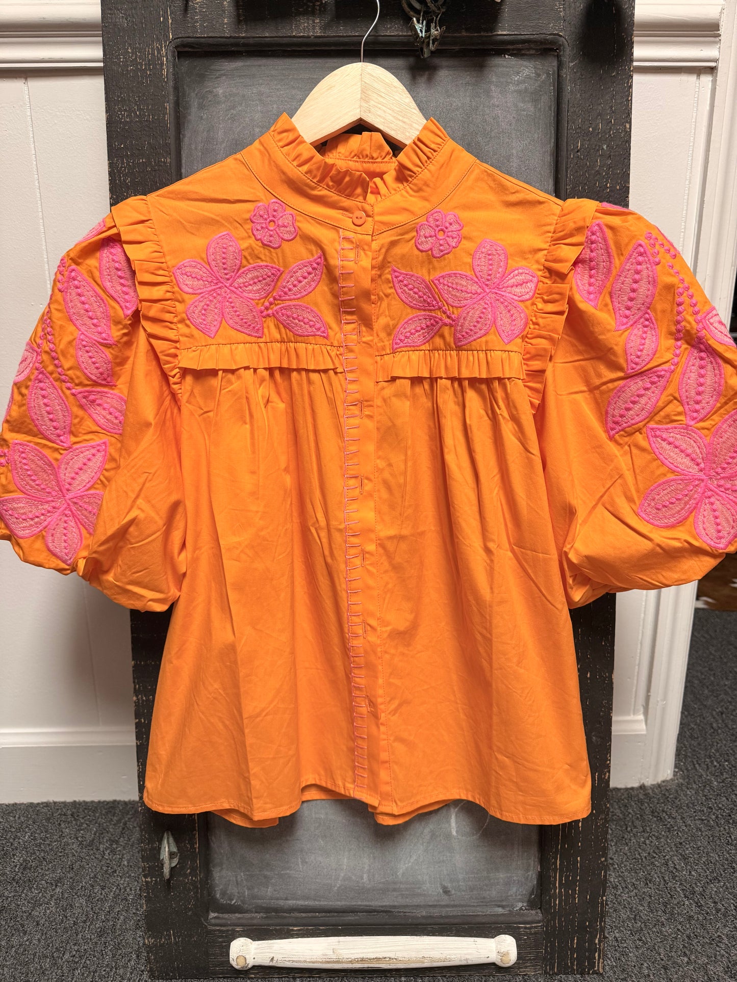 Orange Puff Sleeve Top