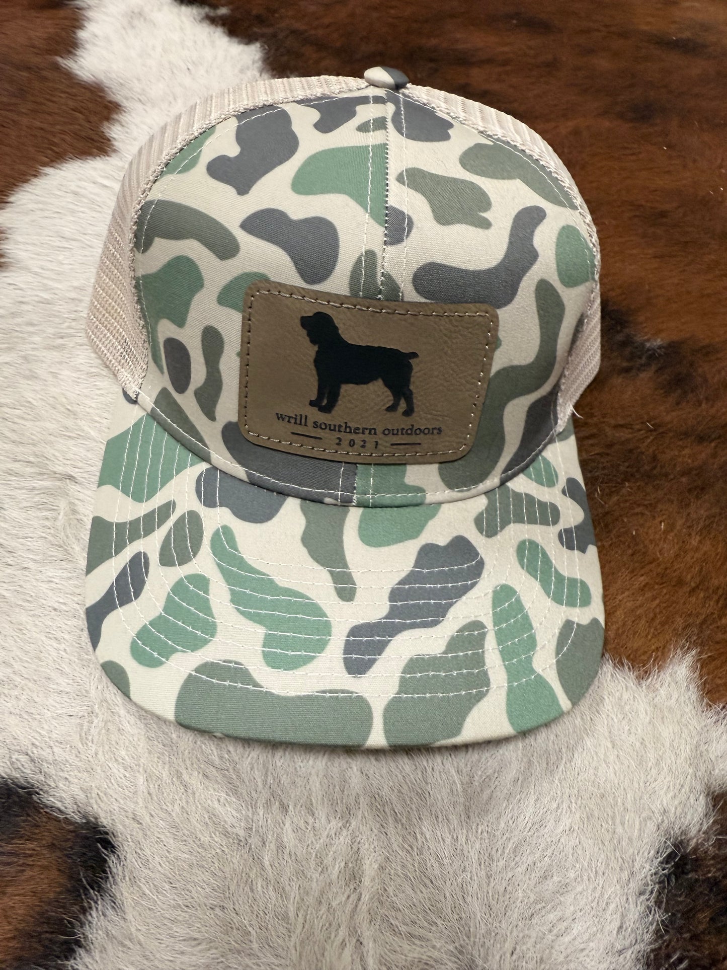 WSO Green Camo Leather Patch Hat