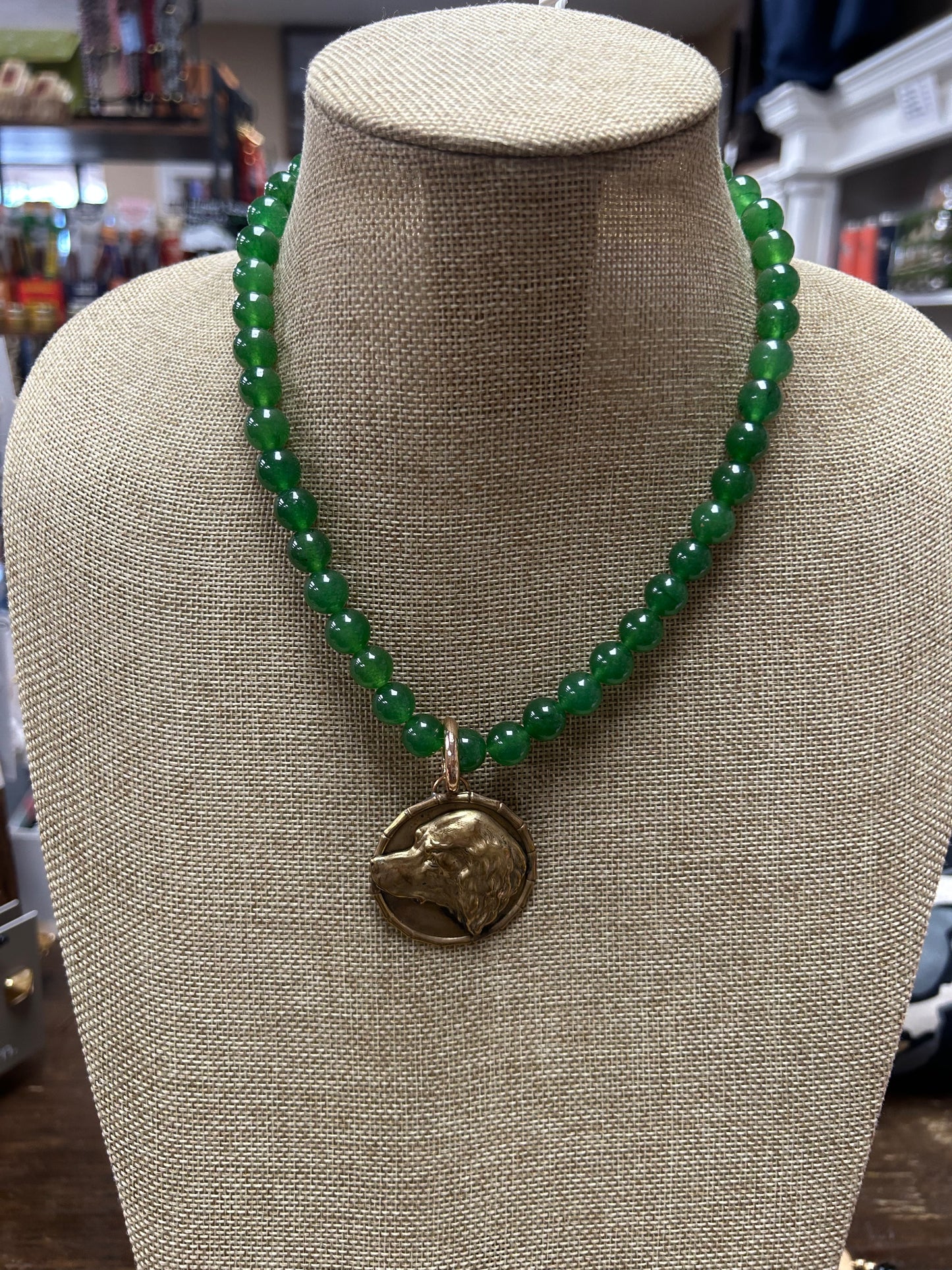 MCS Green Bead Necklace with Removable Boykin Spaniel Charm