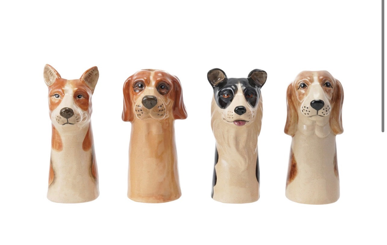 Hand-Painted Stoneware Dog Vase, 4 Styles