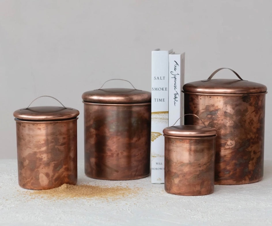 Stainless Steel Canisters, Oxidized Copper Finish, Set of 4