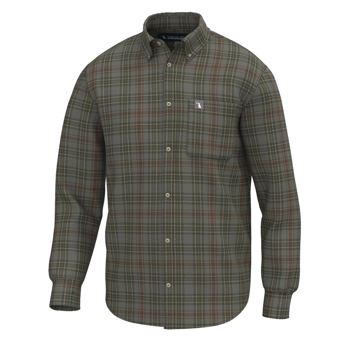 Local Boy Cain Stretch Flannel-Moss Gray/Dark Olive/Dark Rust