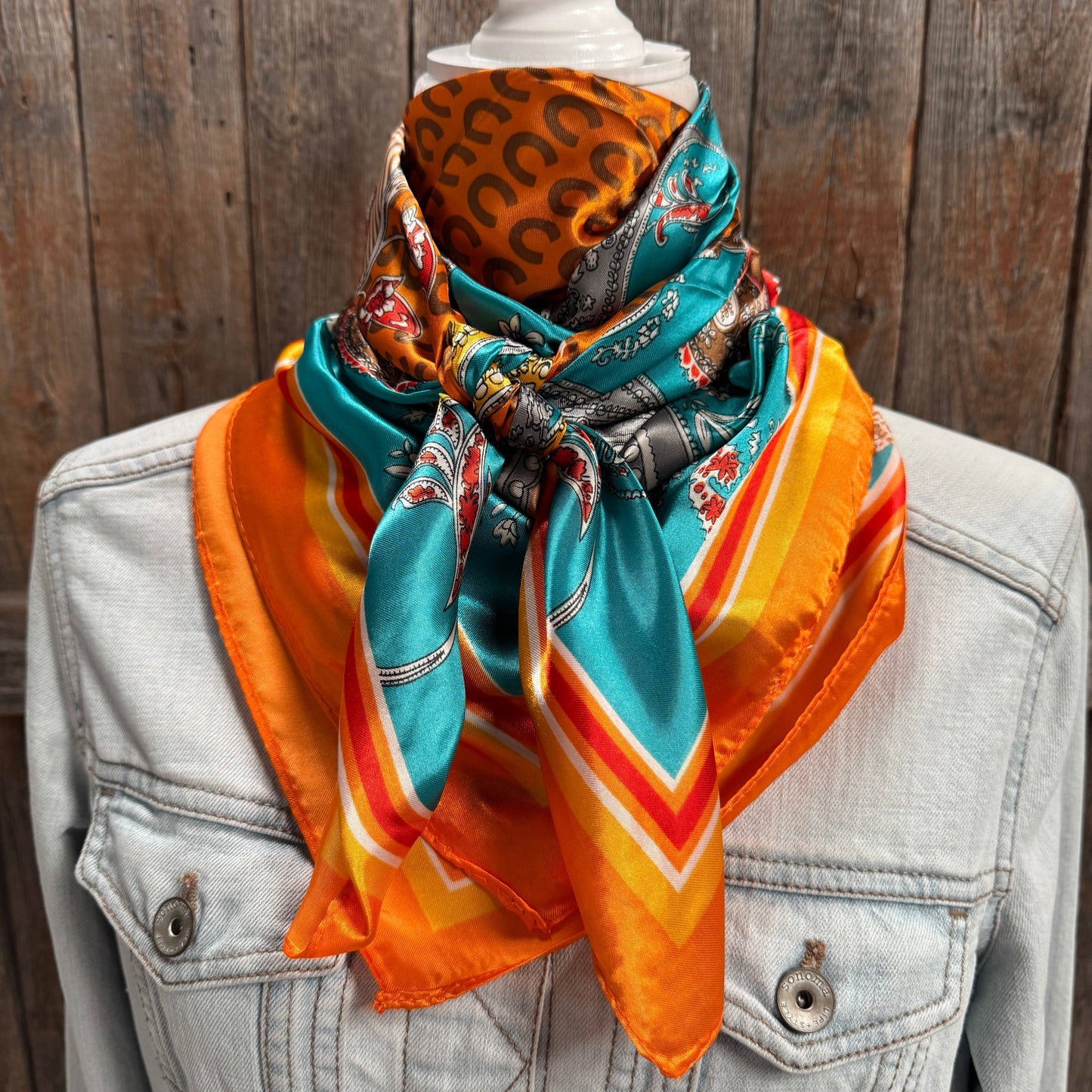 Orange and Turquoise Horse Shoe Paisley Wild Rag