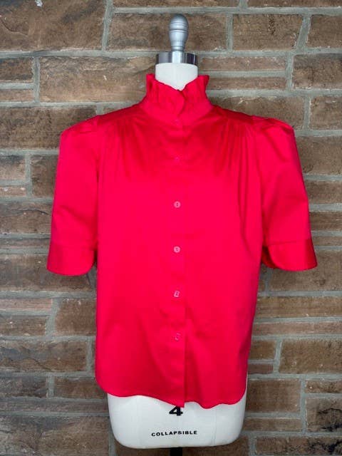 Ruffle Neck Puff Sleeve Tops