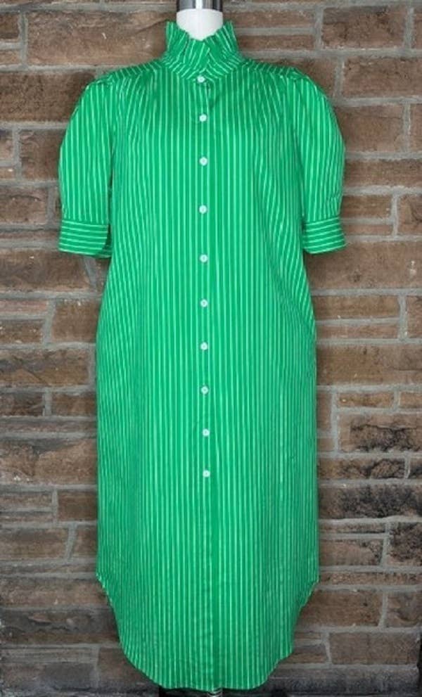 💛HCA READY💛 Green Stripe Ruffle Collar Puff Sleeve Midi Dress