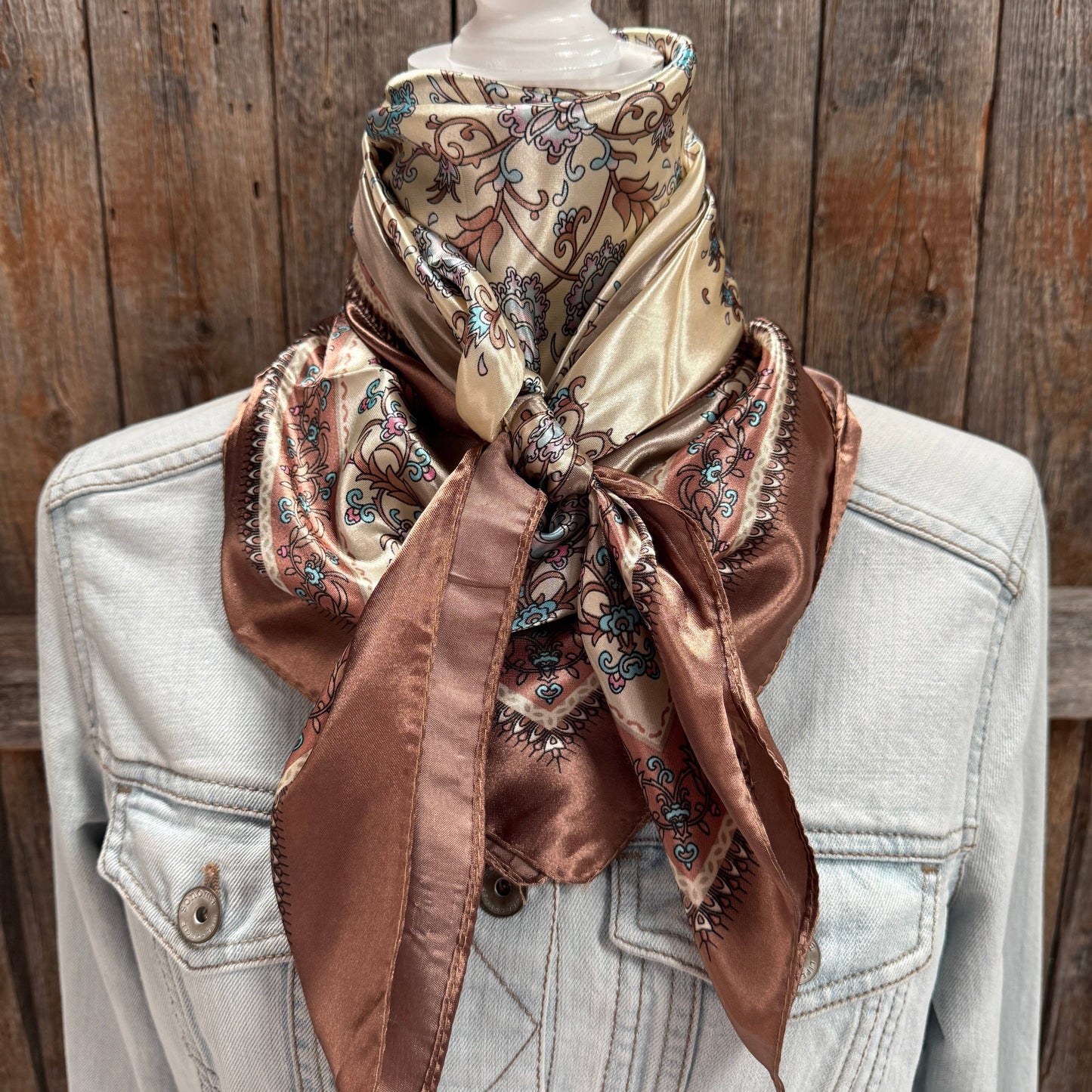 Brown and Aqua Floral Wild Rag / Scarf