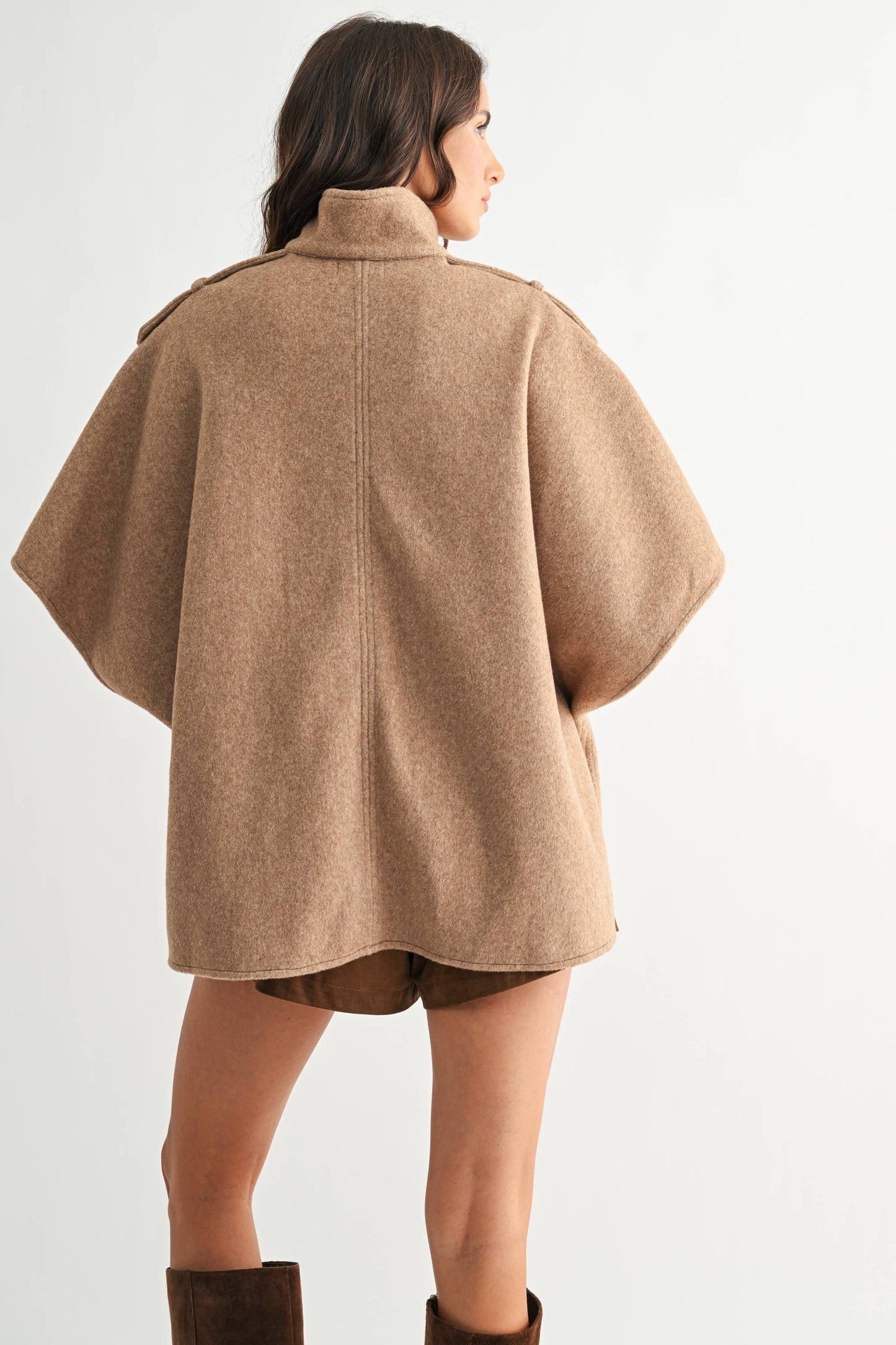 WOOL-BLEND BUTTONED CAPE JACKET