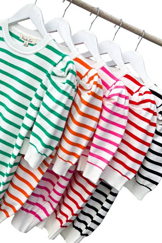 Striped Crew Neck Puff Sleeve Knitted Sweater Top