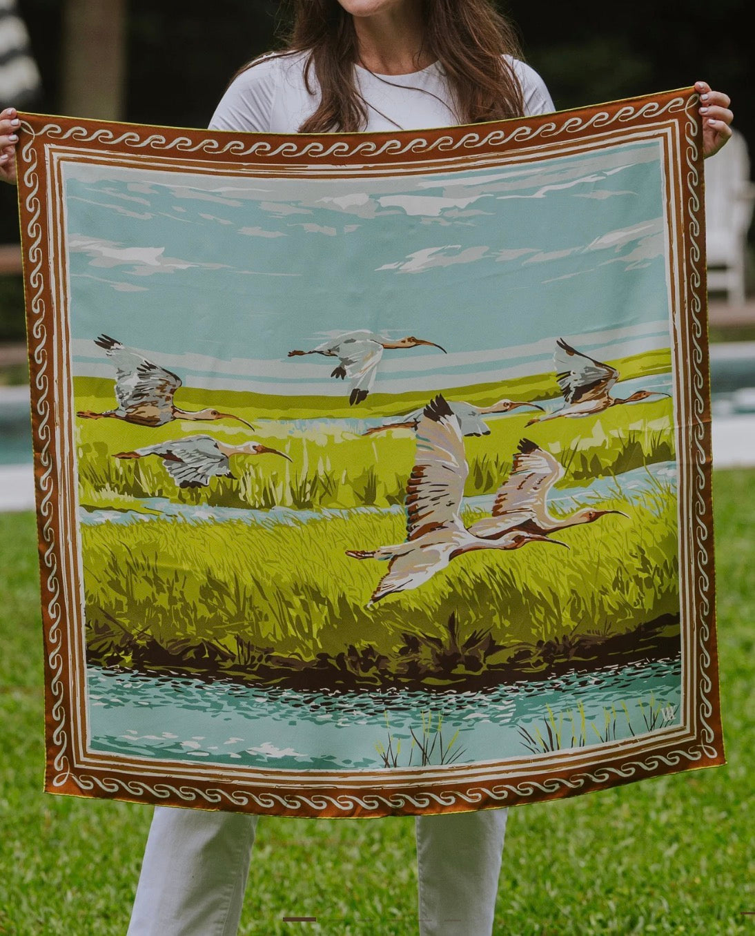 Austin Williams Chartreuse Marsh Flyer 
 - Double-Sided Silk Scarf