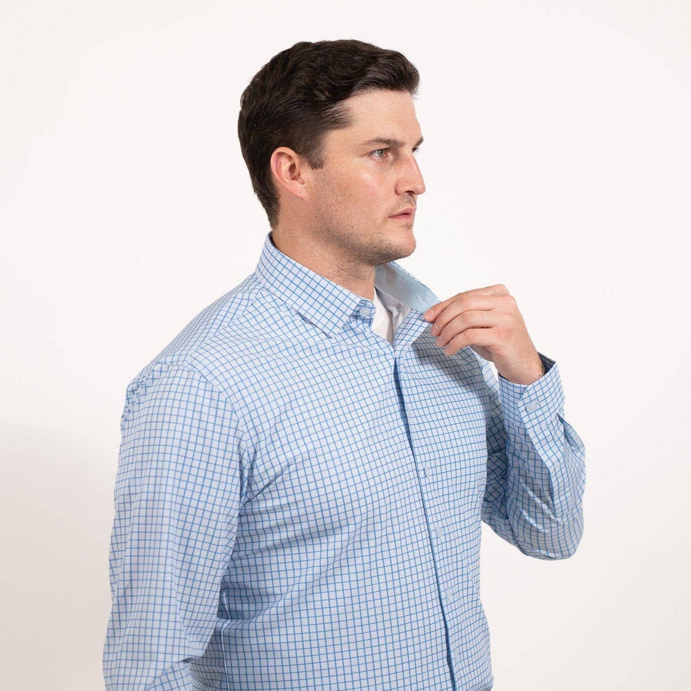 Dress Shirt - Long Sleeve - Double Blue Mini Grid