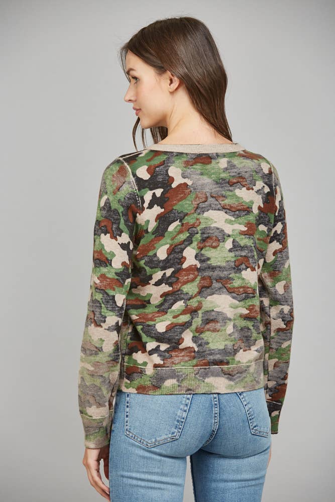 Faded CAMO PRINT BUTTON CARDIGAN