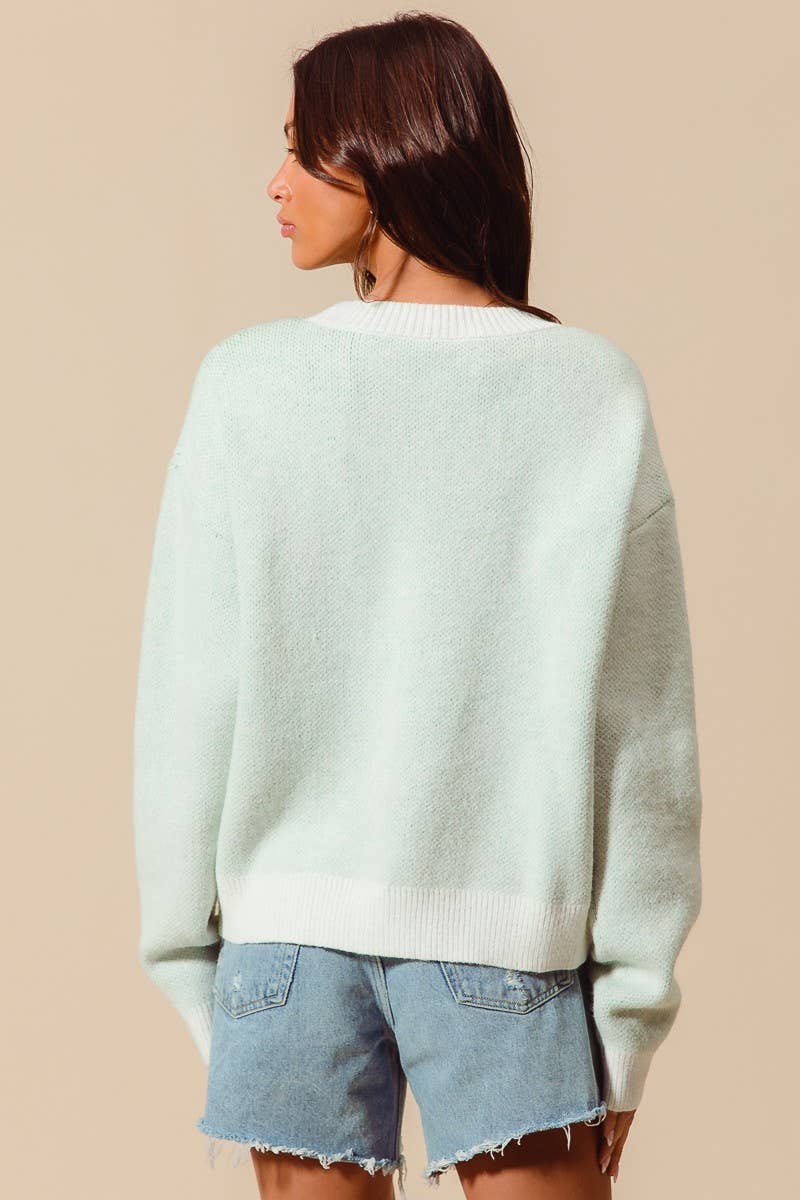 Christmas Holly Berries Pom Pom Sweater Top