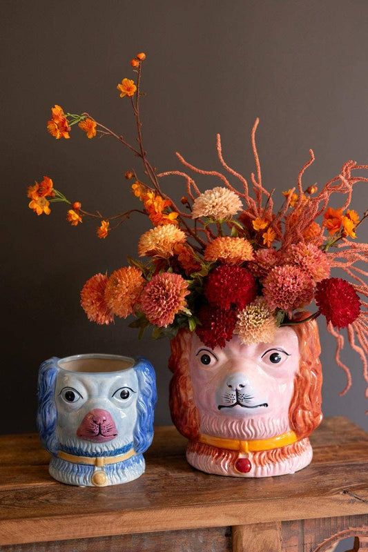 VINTAGE INSPIRED CERAMIC COLORFUL DOG VASES