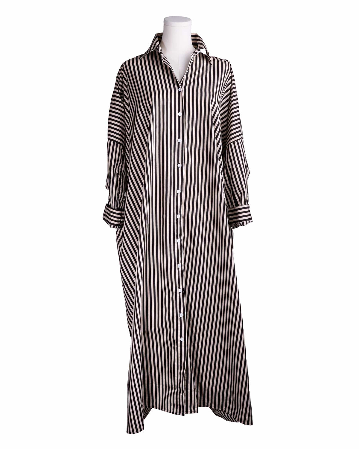 Black + Cream Stripe Shirt Dress