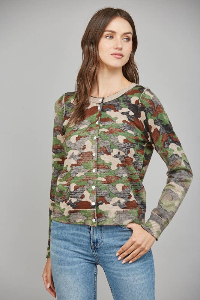 Faded CAMO PRINT BUTTON CARDIGAN