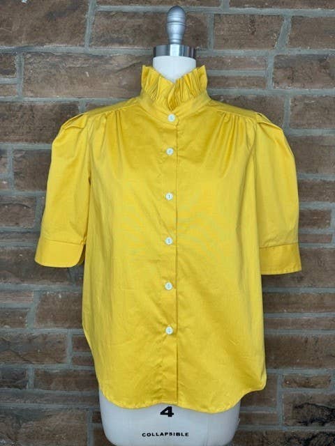 Ruffle Neck Puff Sleeve Tops
