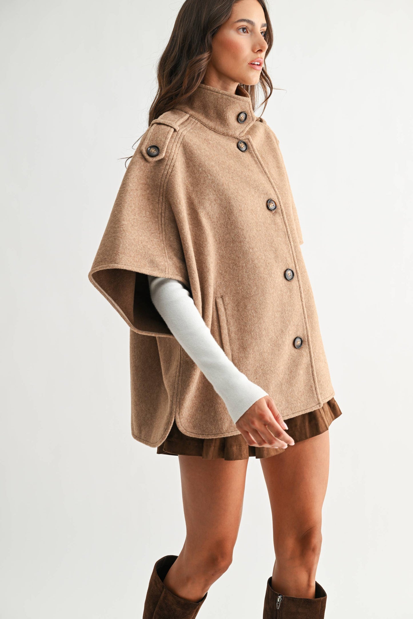 WOOL-BLEND BUTTONED CAPE JACKET