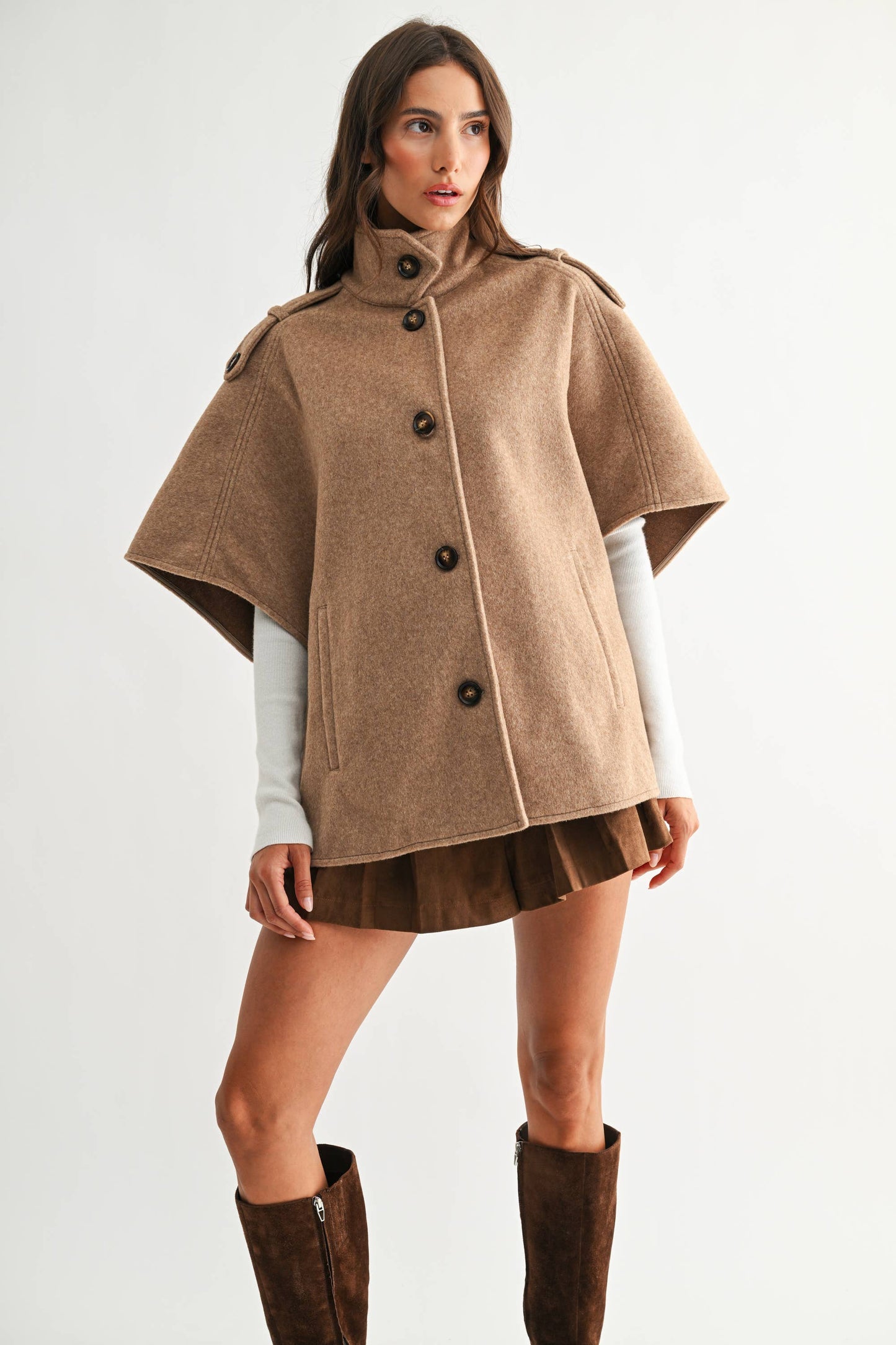 WOOL-BLEND BUTTONED CAPE JACKET
