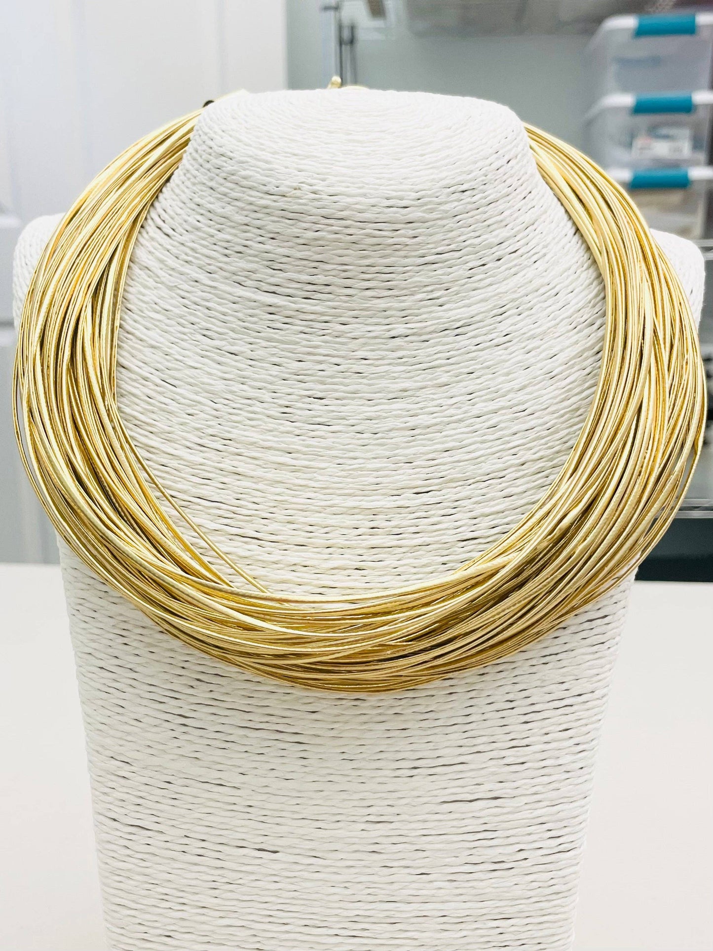 Gold Leather Strand Necklace