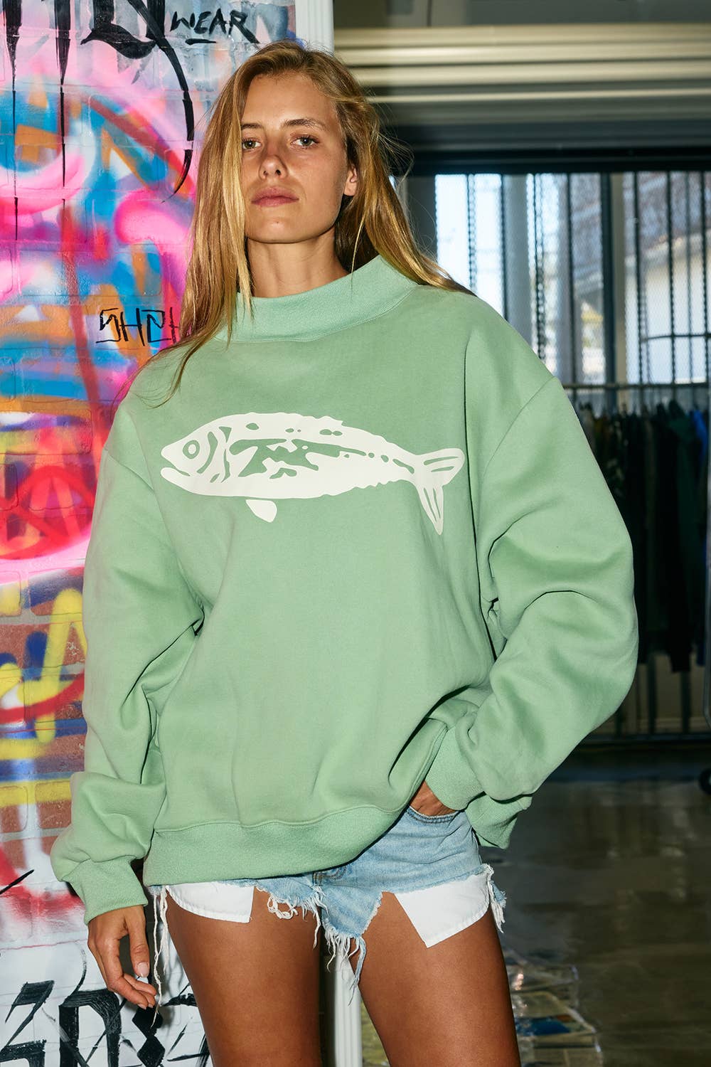 Sage Fish Mock-Neck Sweatshirt