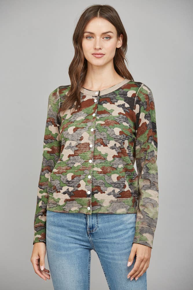 Faded CAMO PRINT BUTTON CARDIGAN