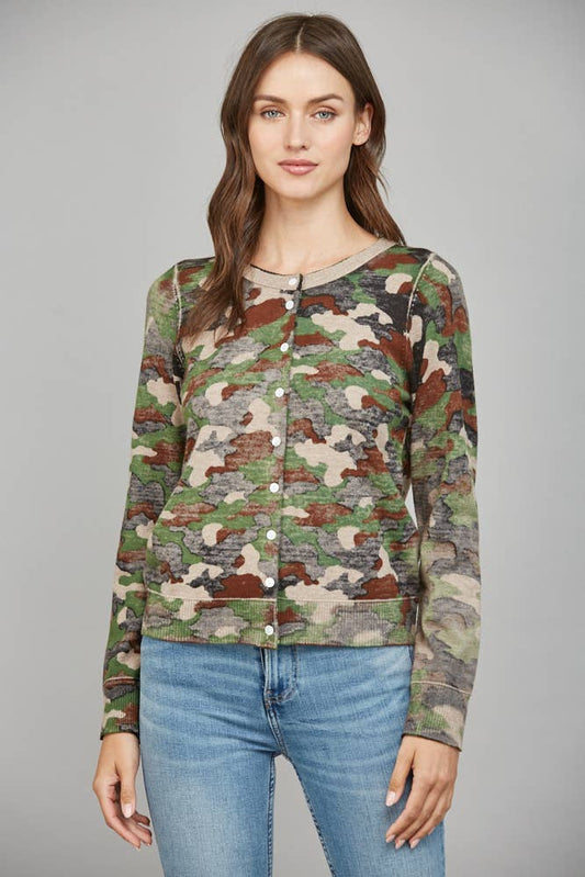 Faded CAMO PRINT BUTTON CARDIGAN
