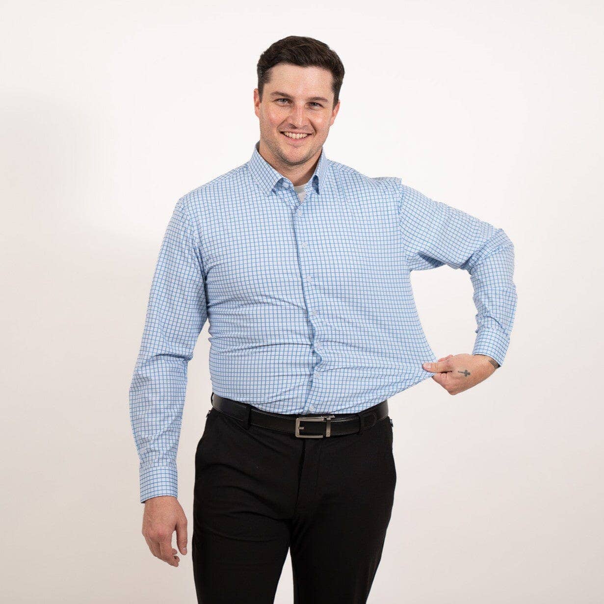 Dress Shirt - Long Sleeve - Double Blue Mini Grid