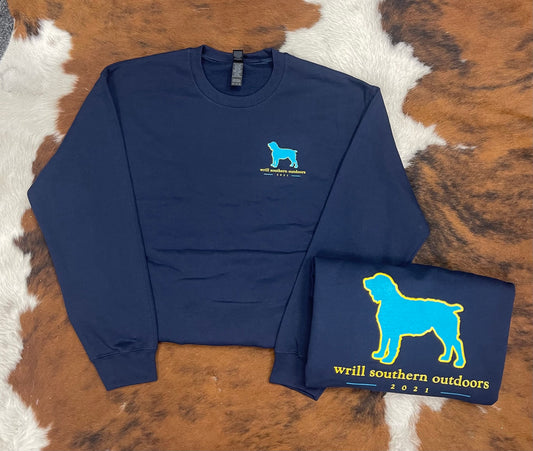 WSO Navy/Turquoise/Yellow Dog Adult Crewneck Sweatshirt