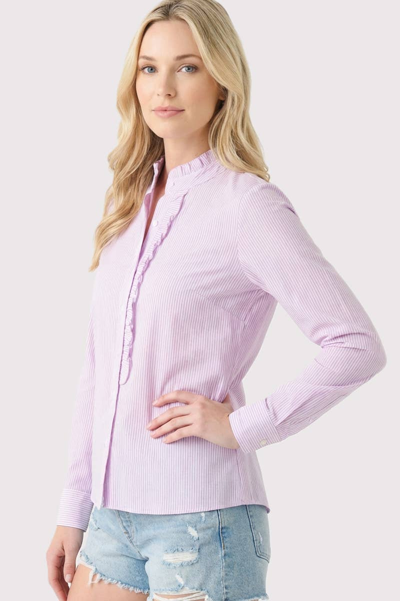 Ruffle NECK Lavender Stripe SHIRT