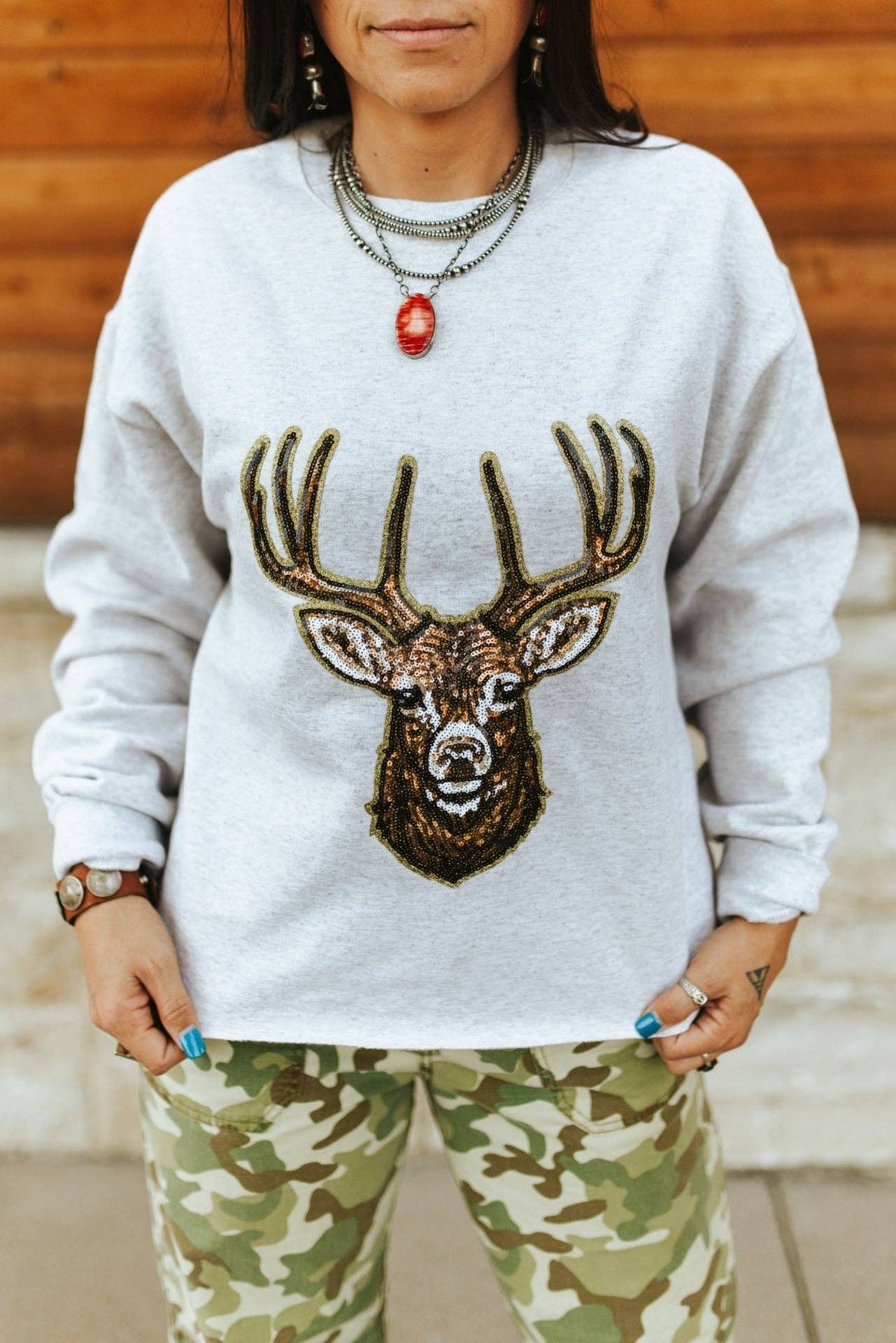 Deer Hunting Sequin Patch Sweatshirt