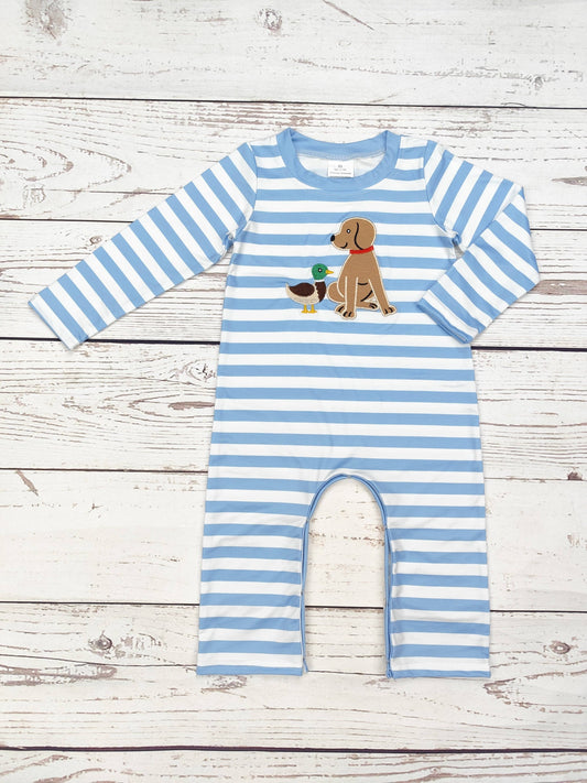 Baby Boy Stripe Dog Duck Appliqué Romper