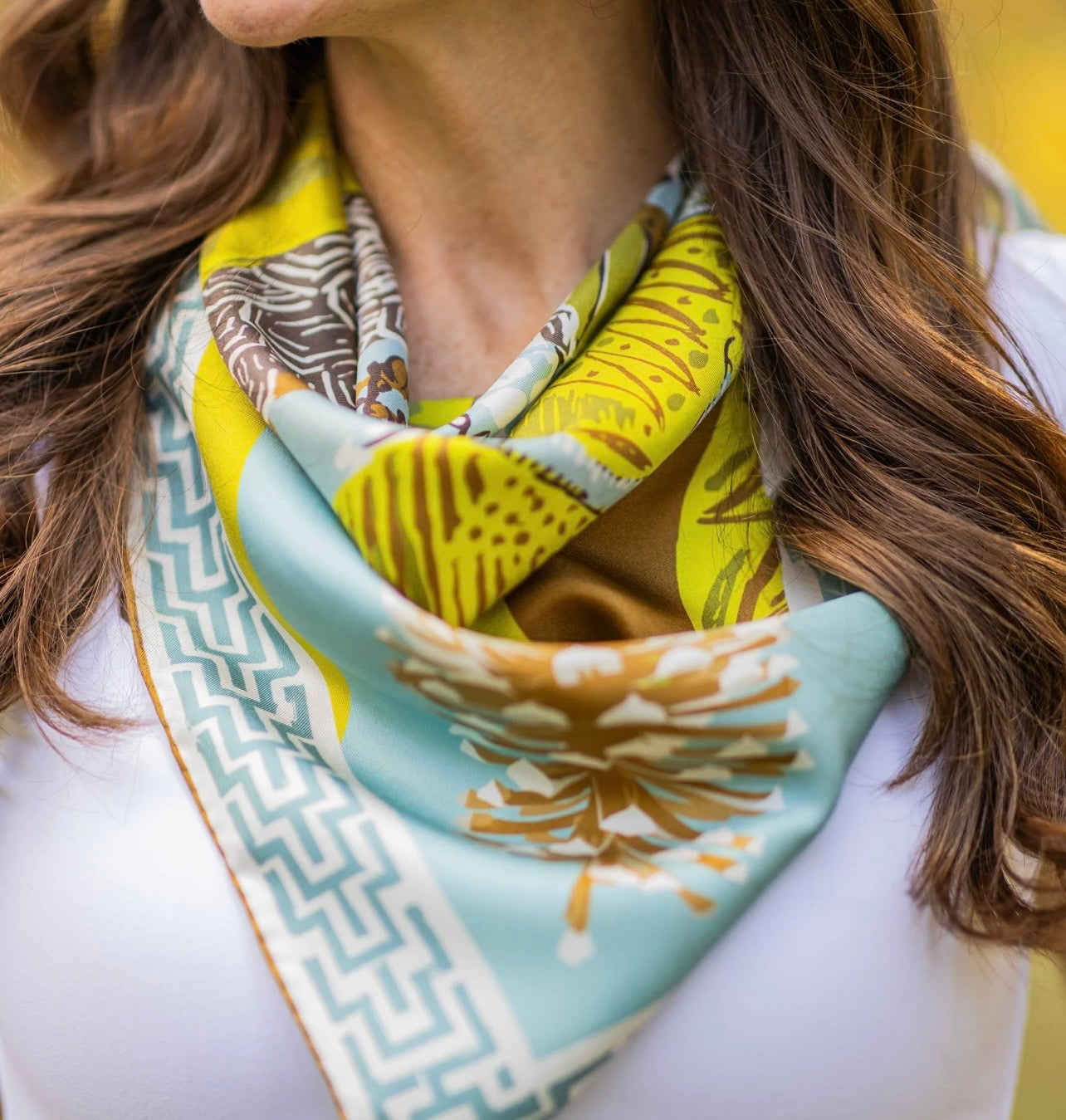 Austin Williams 
Chartreuse Quail Pair - Double-Sided Silk Scarf 35x35