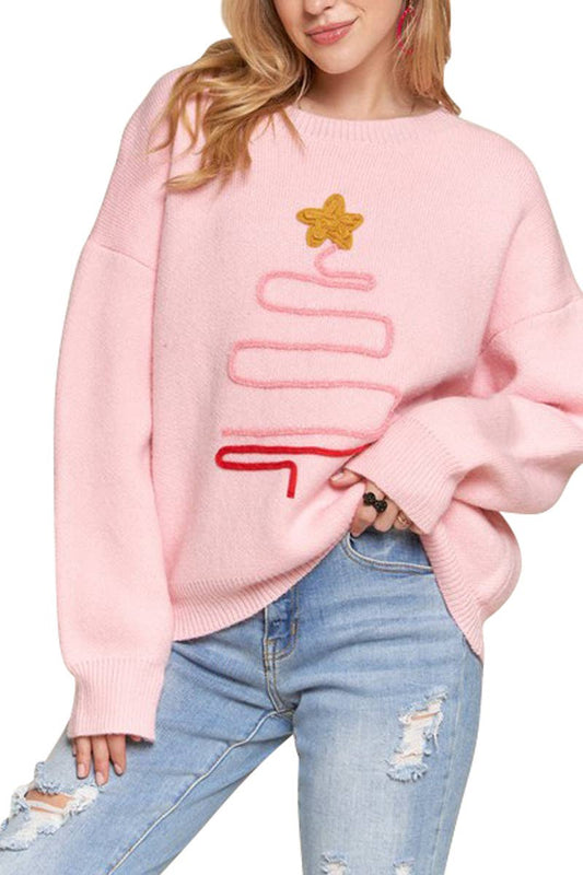 Pink Christmas Tree Accent Sweater