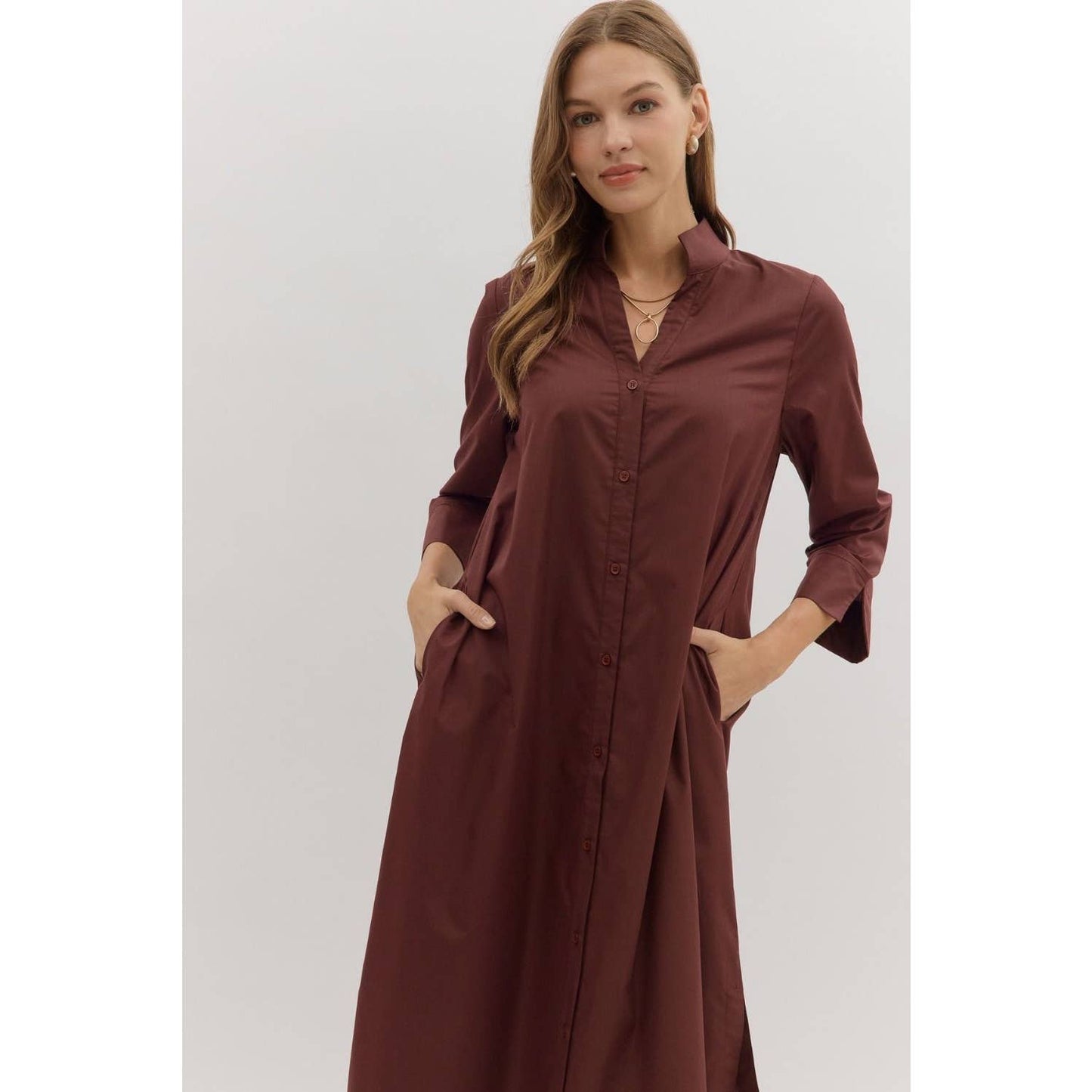 Solid long sleeve midi dress