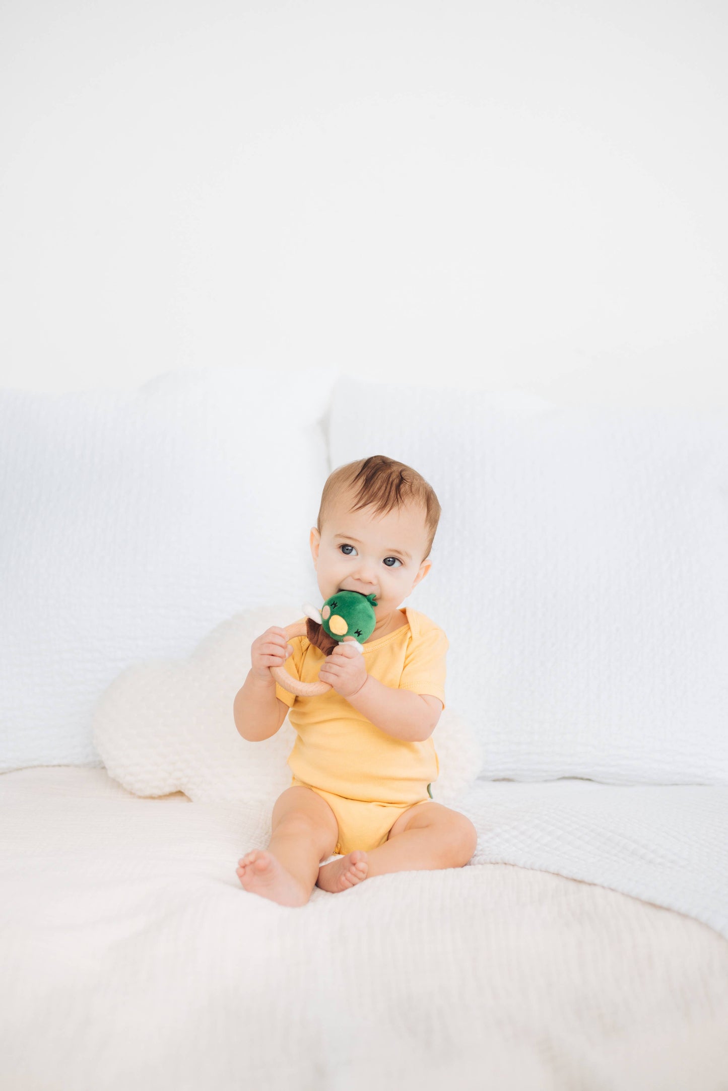 Mallard Duck Wooden & Plush Baby Teether Toy
