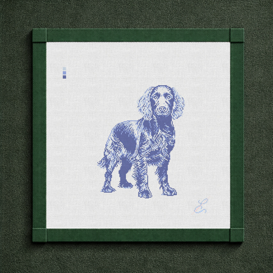 Vintage Blue Toile Boykin Spaniel Needlepoint Canvas Kit 6x6