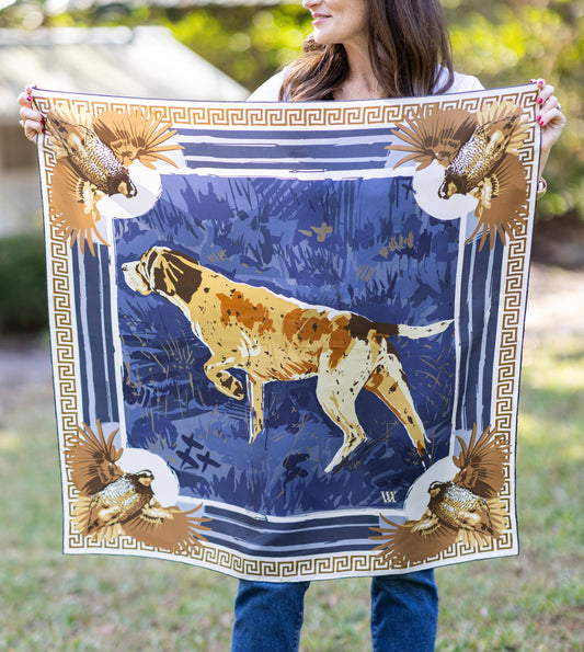 Austin Williams Navy Pointing Strong Silk Scarf 35x35